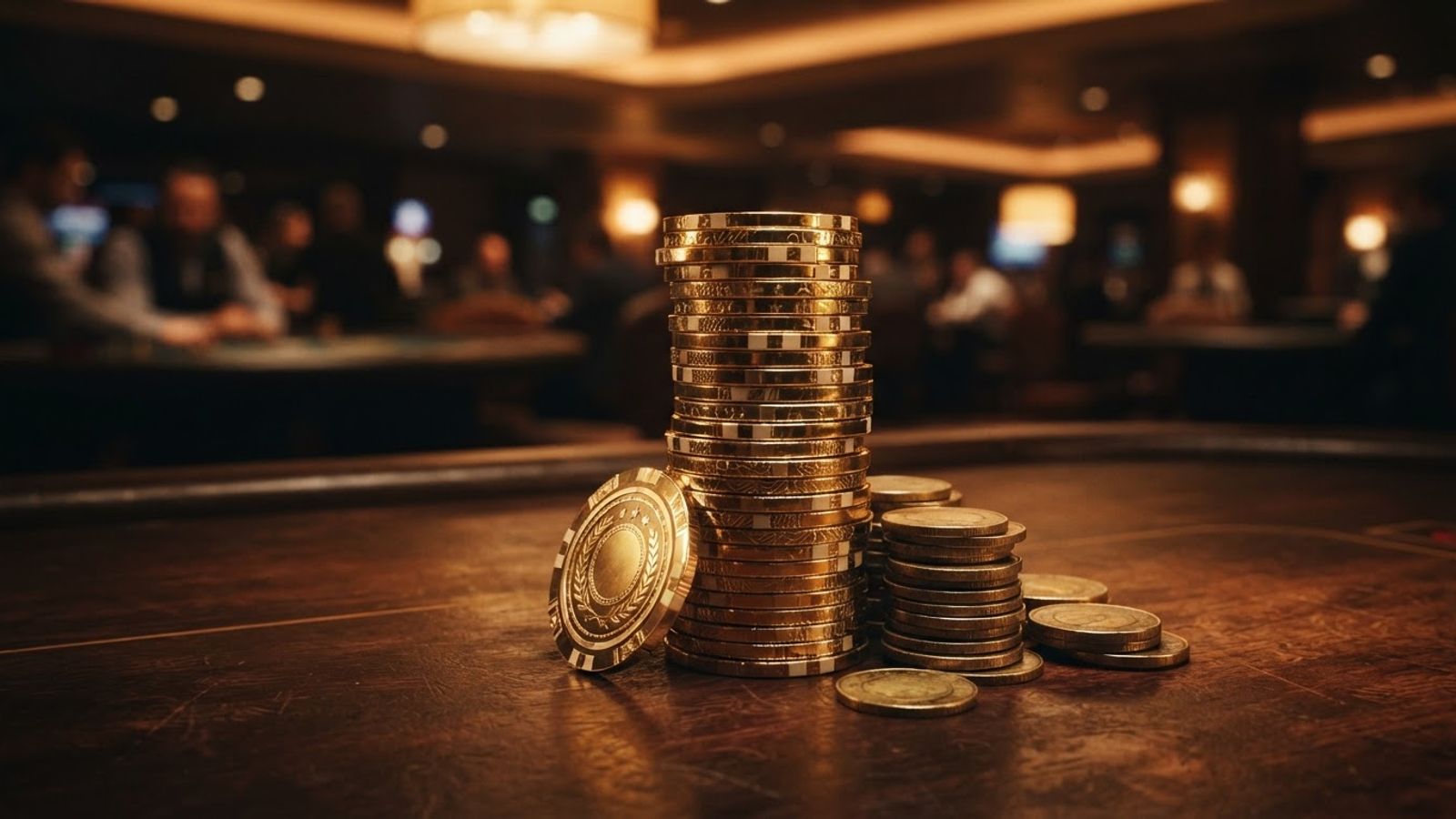 Jetons de casino dorés sur une table de jeu