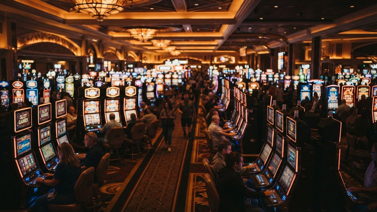 Allée de machines à sous dans un casino moderne